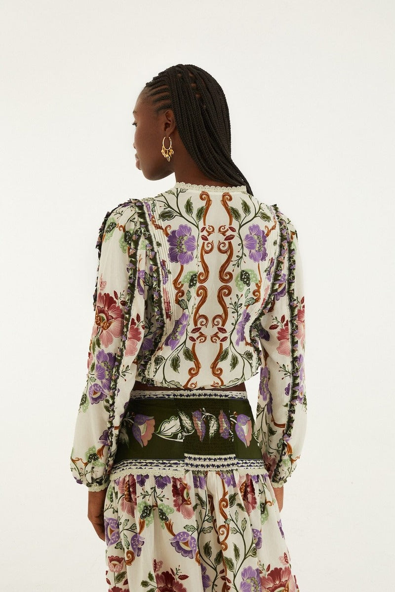 Rococo Flowers Cream Long Sleeve Blouse