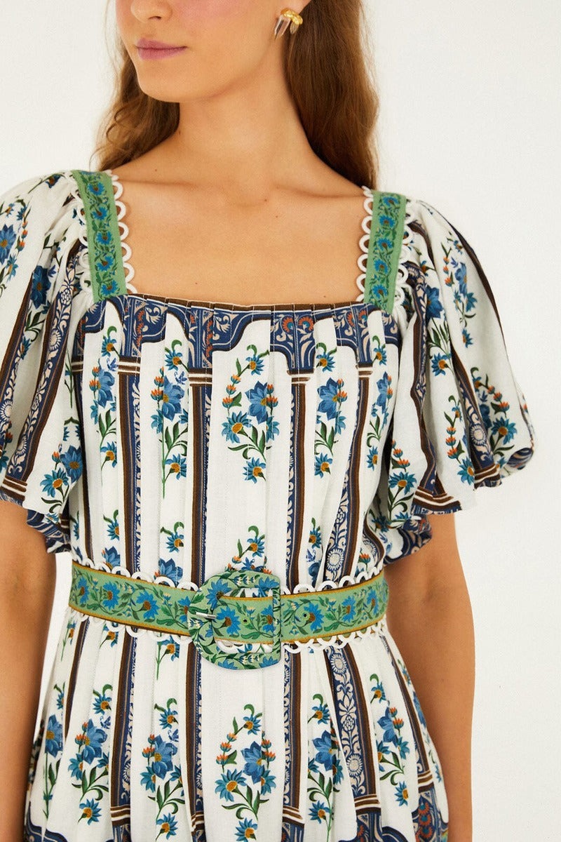 Manoela Off-White Short Sleeve Belt Mini Dress