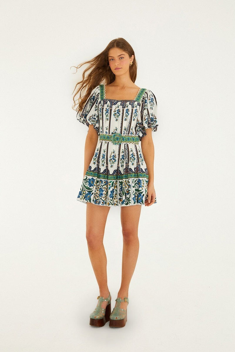 Manoela Off-White Short Sleeve Belt Mini Dress