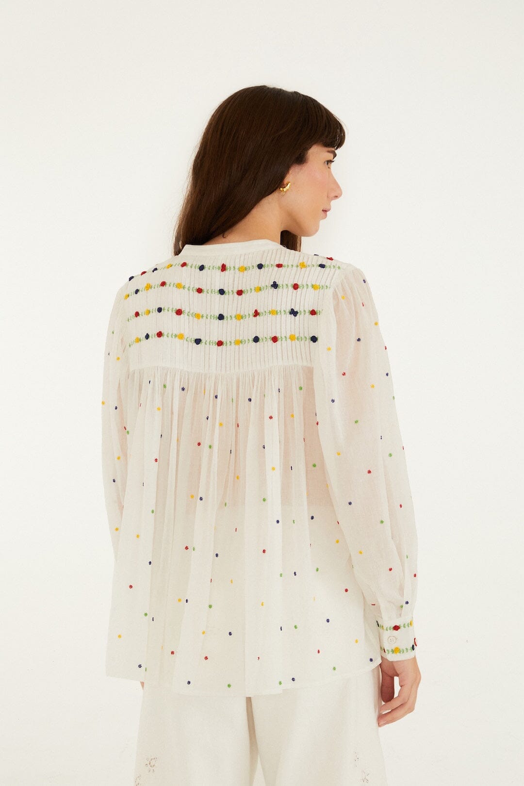 Off-White Embroidered Beads Long Sleeve Blouse