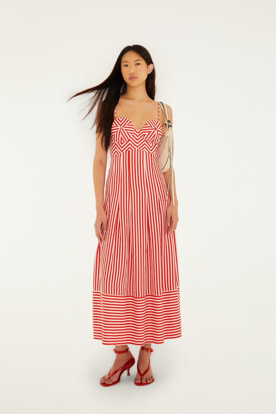 Checkered Stripes Off-White Sleeveless Maxi Dress