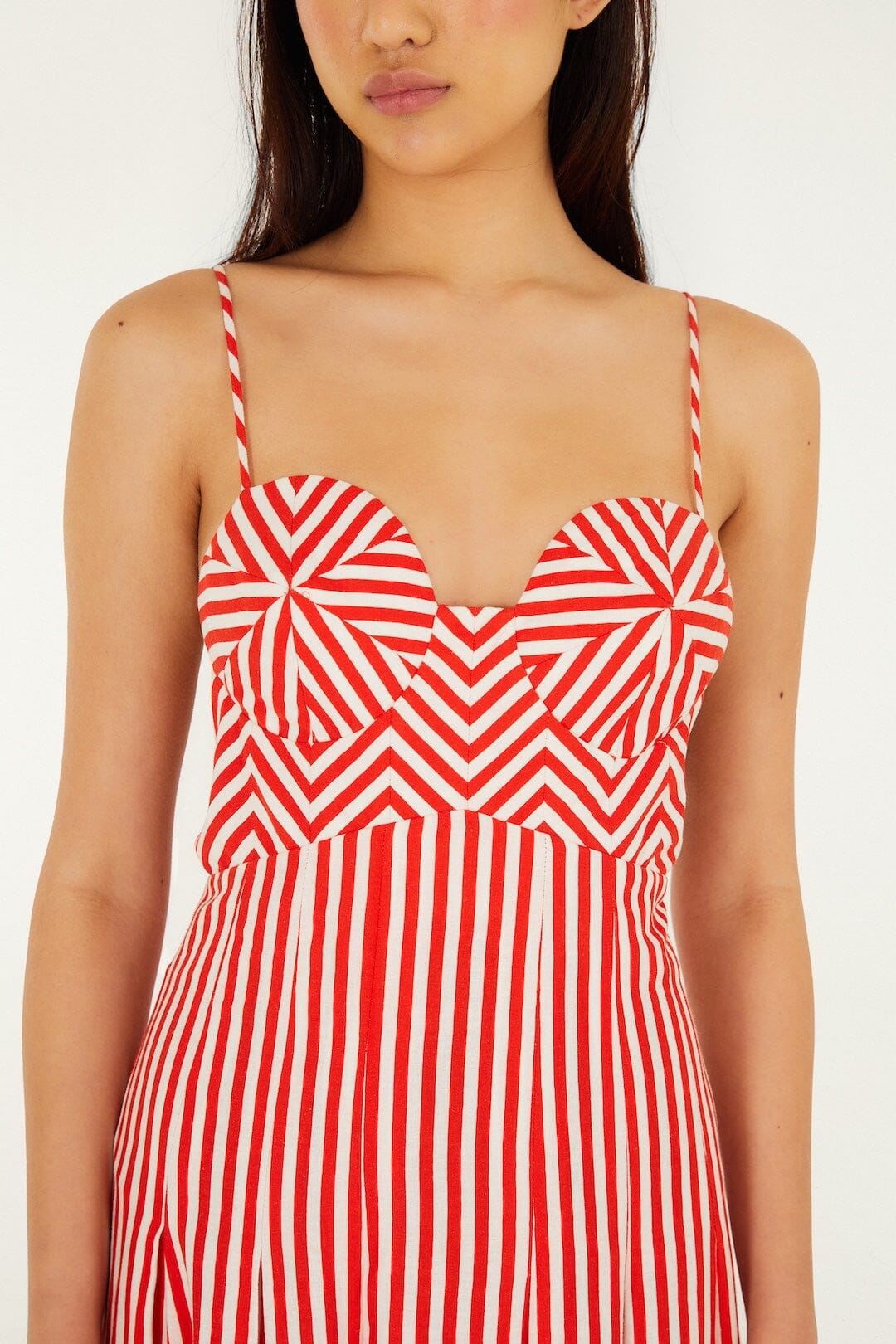 Checkered Stripes Off-White Sleeveless Maxi Dress