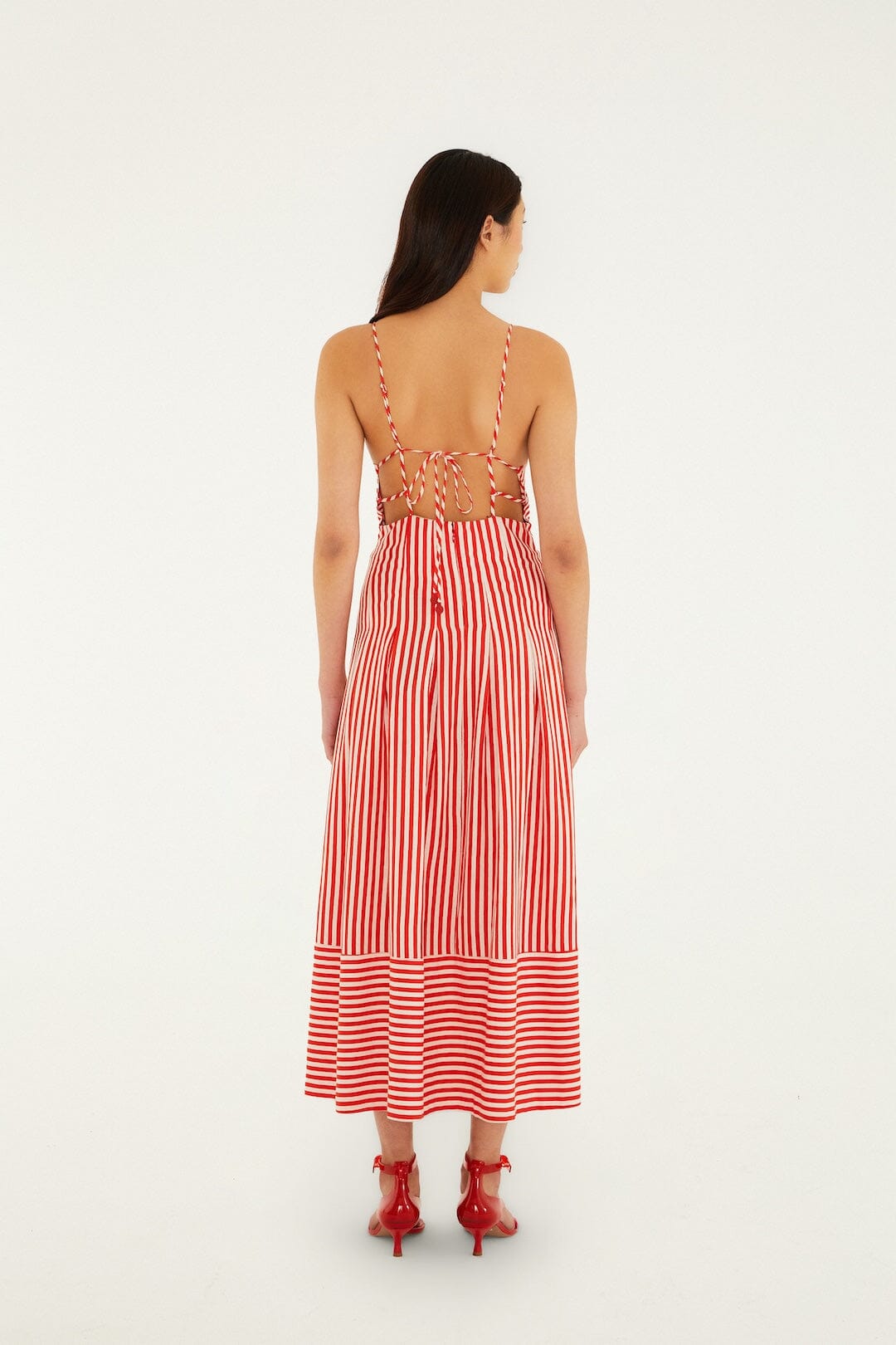 Checkered Stripes Off-White Sleeveless Maxi Dress
