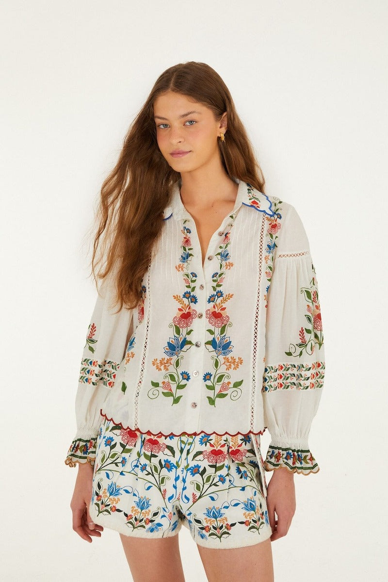 Stitched Garden Off-White Blouse