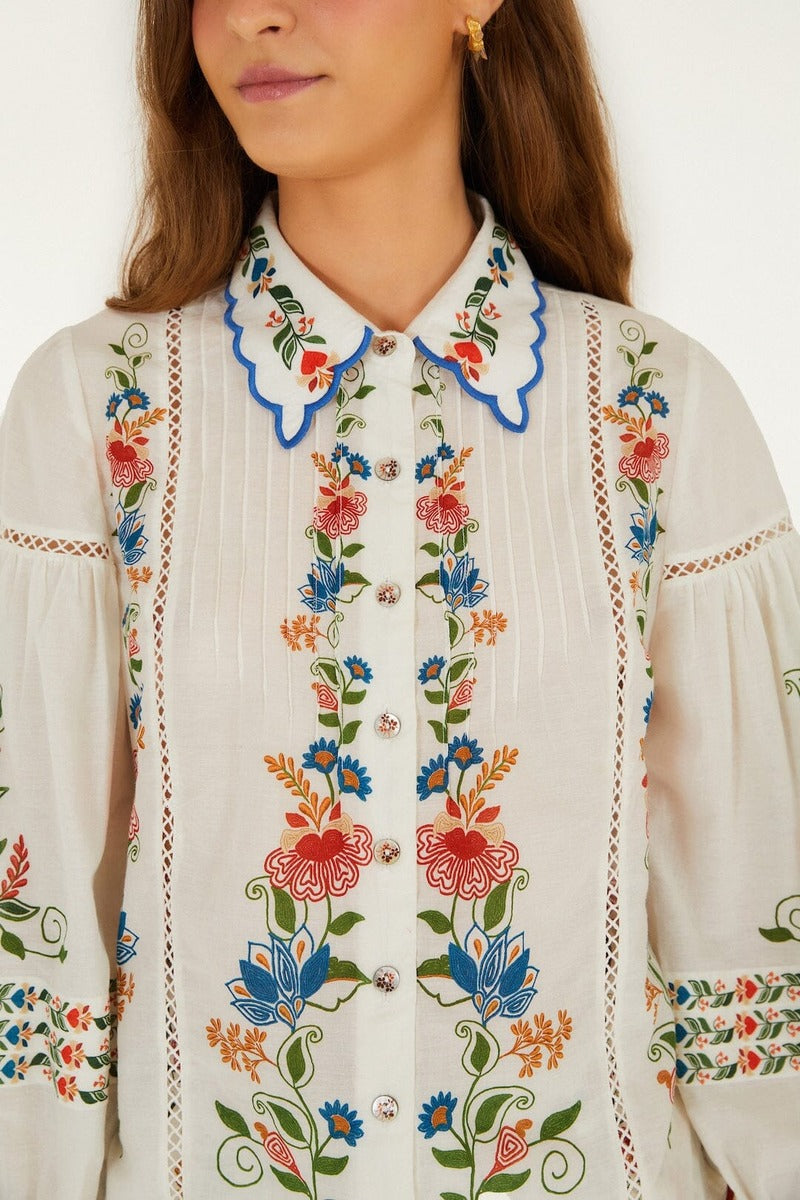 Stitched Garden Off-White Blouse