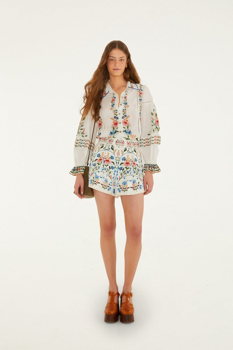 Stitched Garden Off-White Blouse