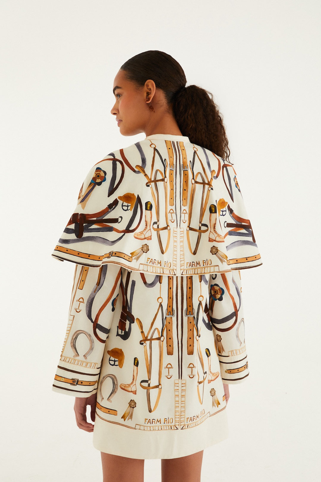 EQUESTRIAN SCARF WINTER WHITE MINI CAPE DRESS