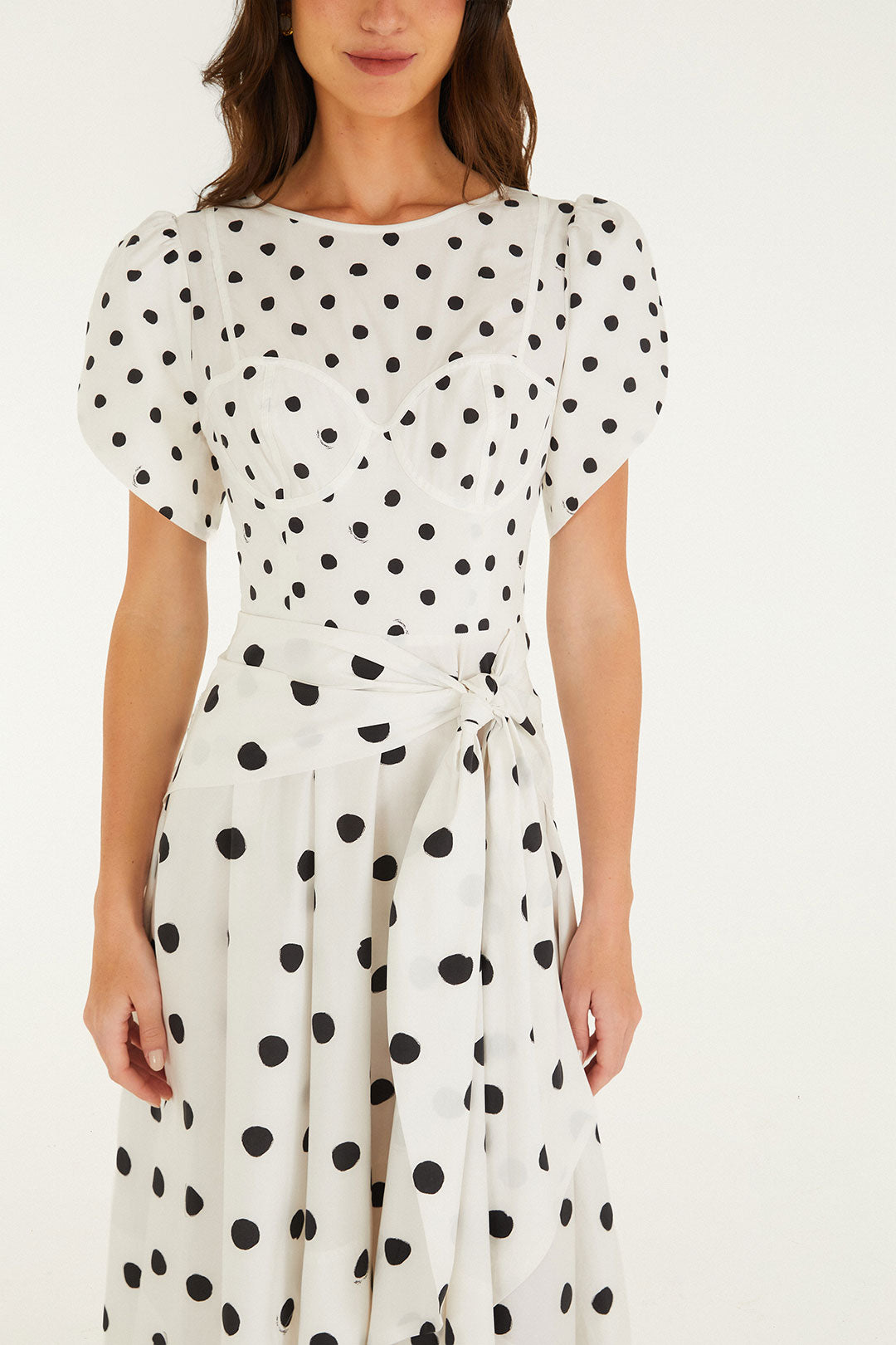 GRANDMA DOTS OFF-WHITE SHORT SLEEVELESS MAXI DRESS