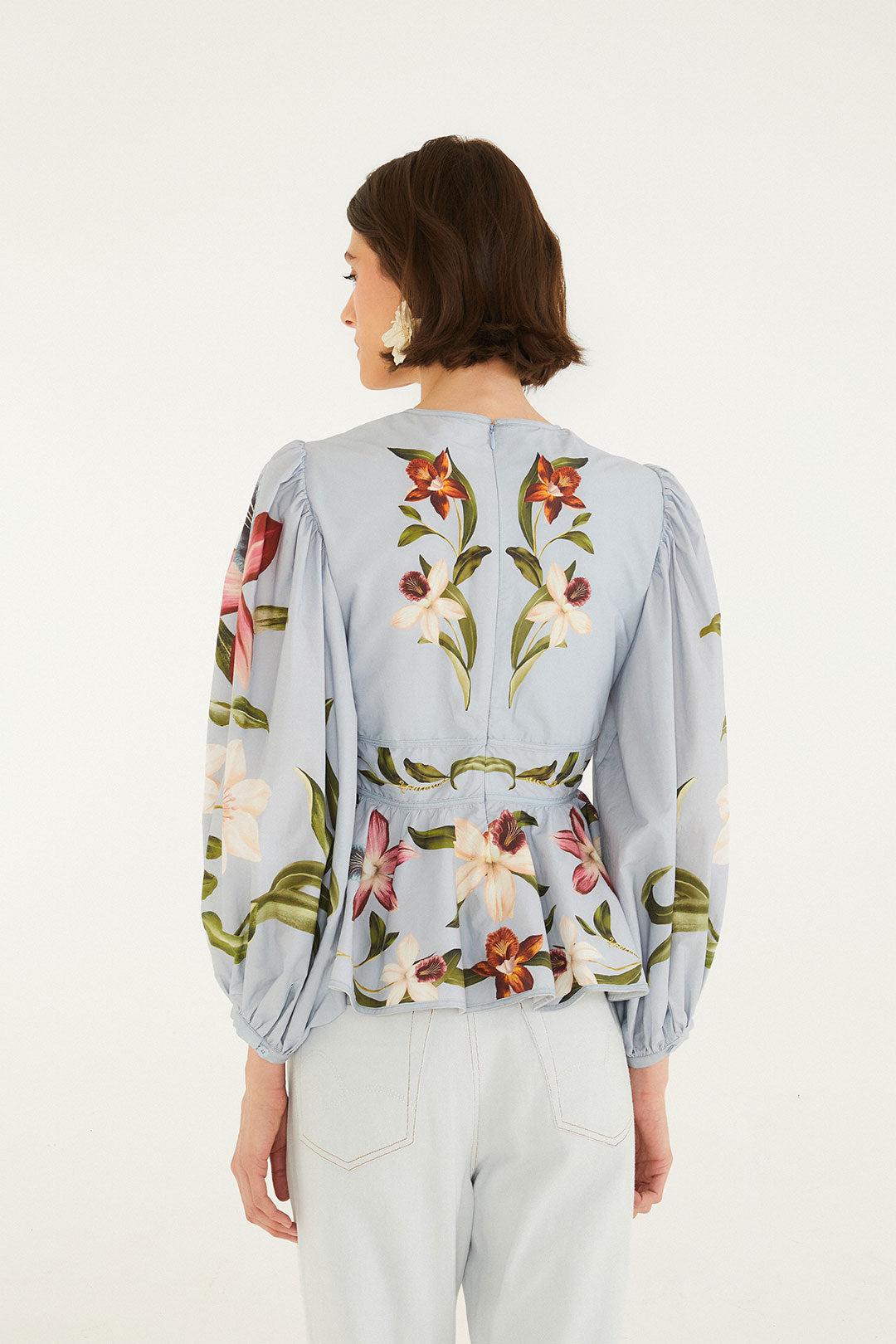FLOWERS JUNGLE SOFT BLUE BLOUSE