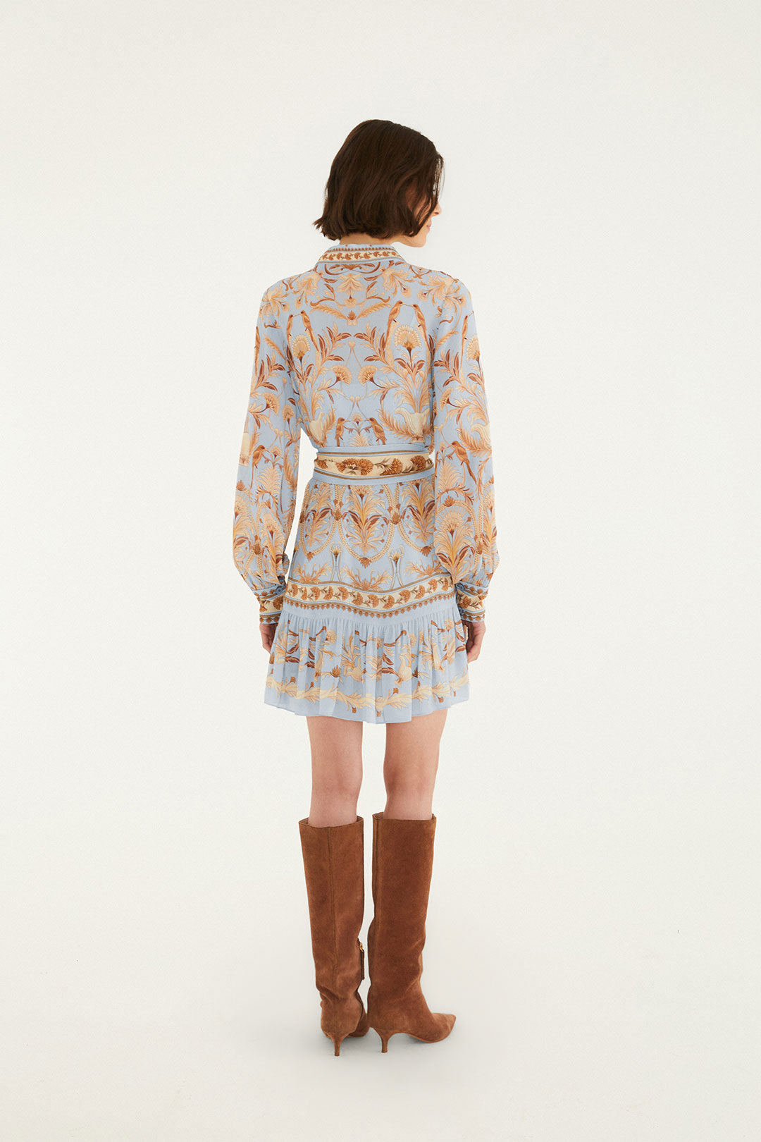BLOOMING GARDEN LIGHT BLUE LONG SLEEVE MINI DRESS