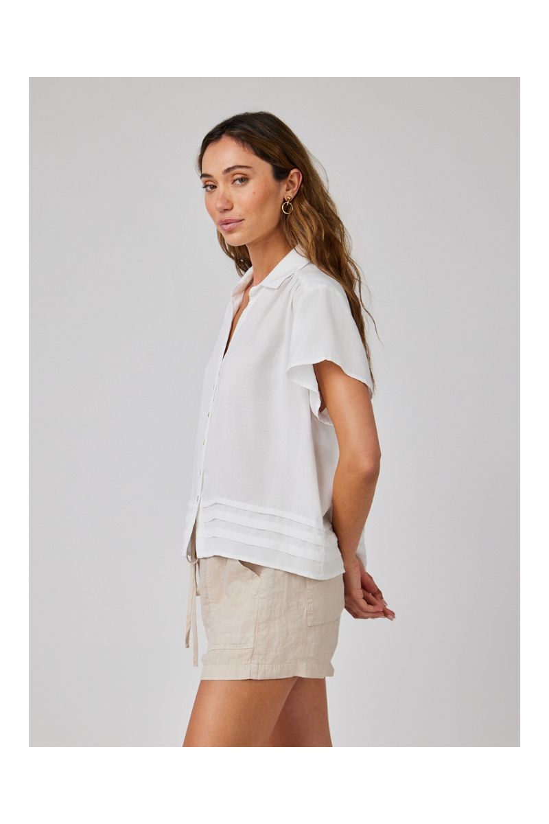 Cap Sleeve Pintuck Button Down