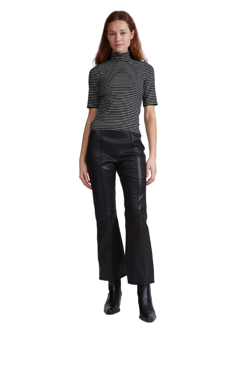 The Knit Stripe Rib Mock Neck Tee
