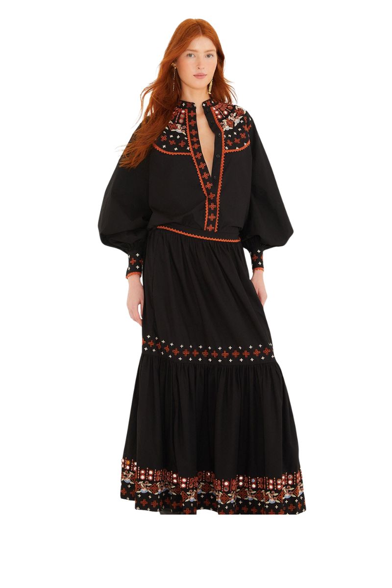 Black Embroidery Maxi Skirt