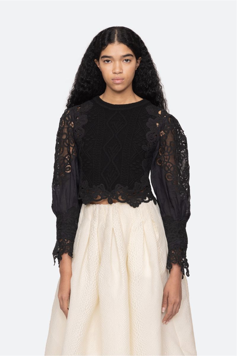 Vania Lace Combo Sleeve Sweater