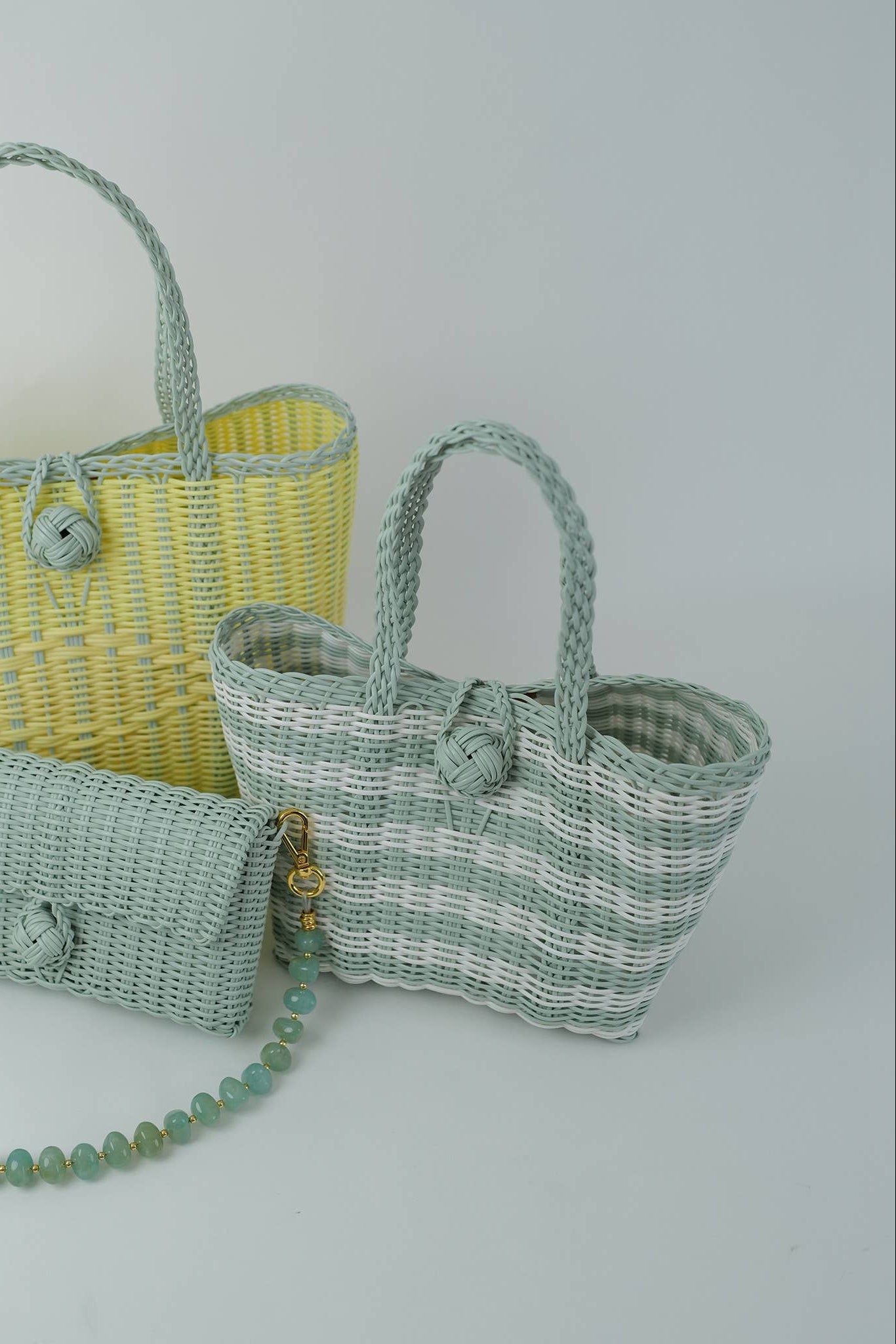 Berry Basket, Lined Paper Stripe in Sea Glass + White