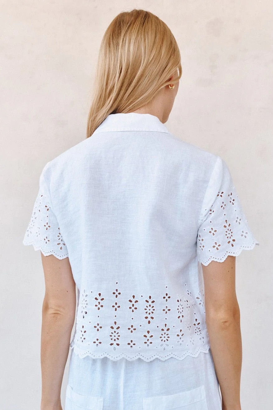 Short Sleeve Embroidered Button Down White