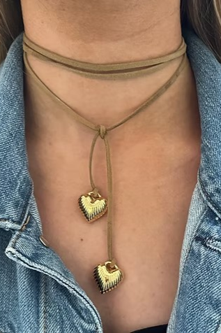Mixed Puffy Heart Wrap Necklace