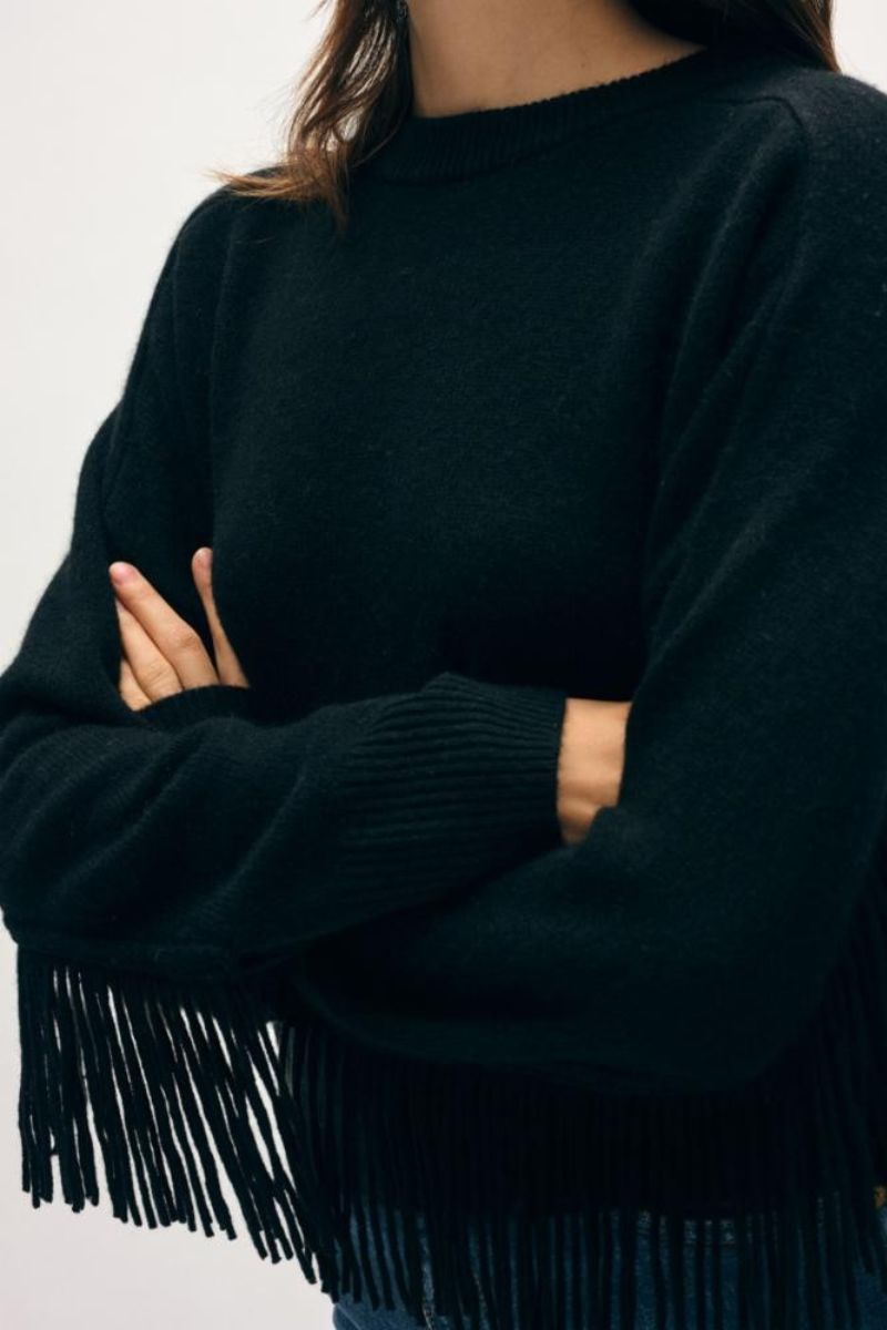 Cashmere Blend Luxe Fringe Crew