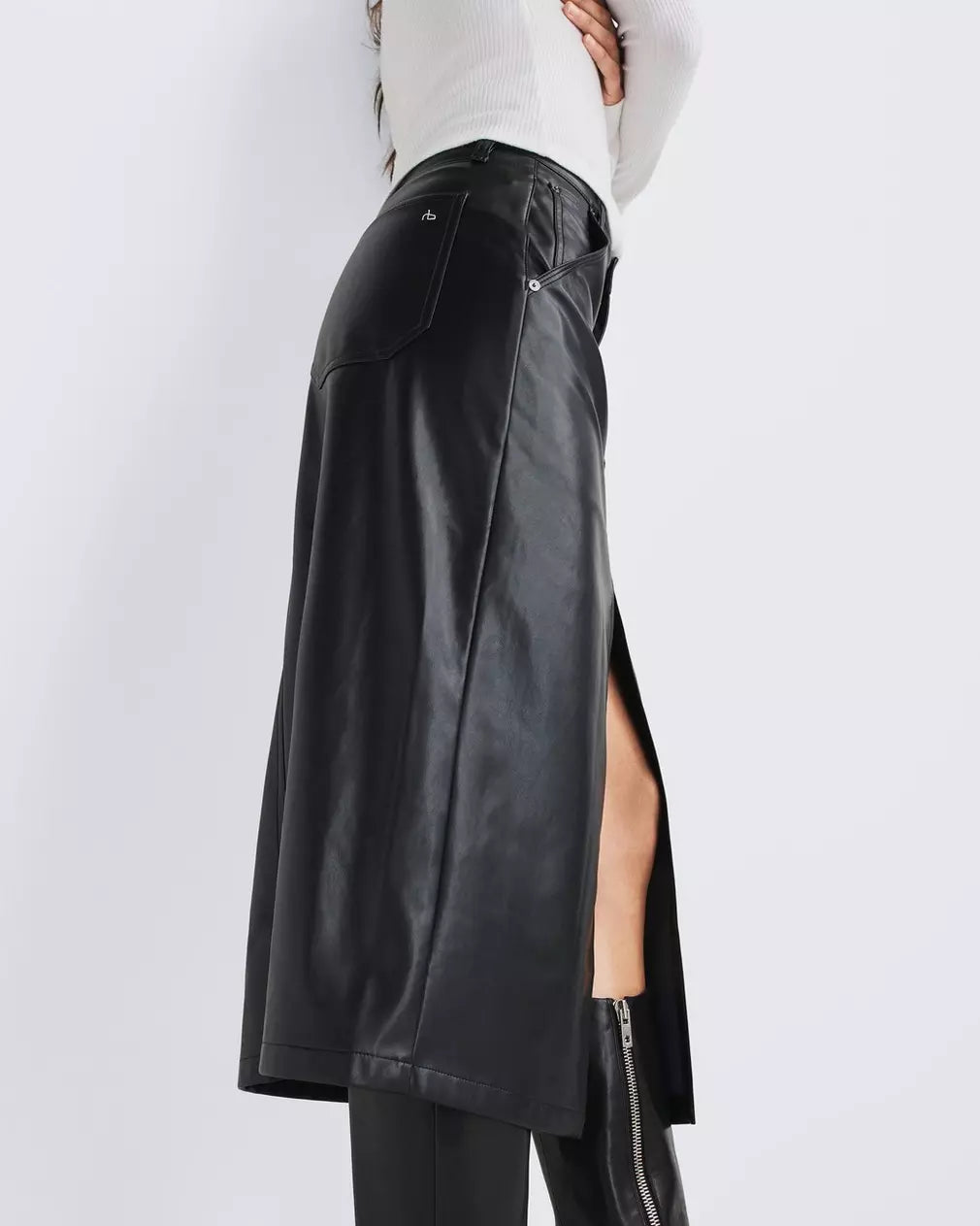 Rag & Bone - Black Sid Faux Leather Midi Skirt