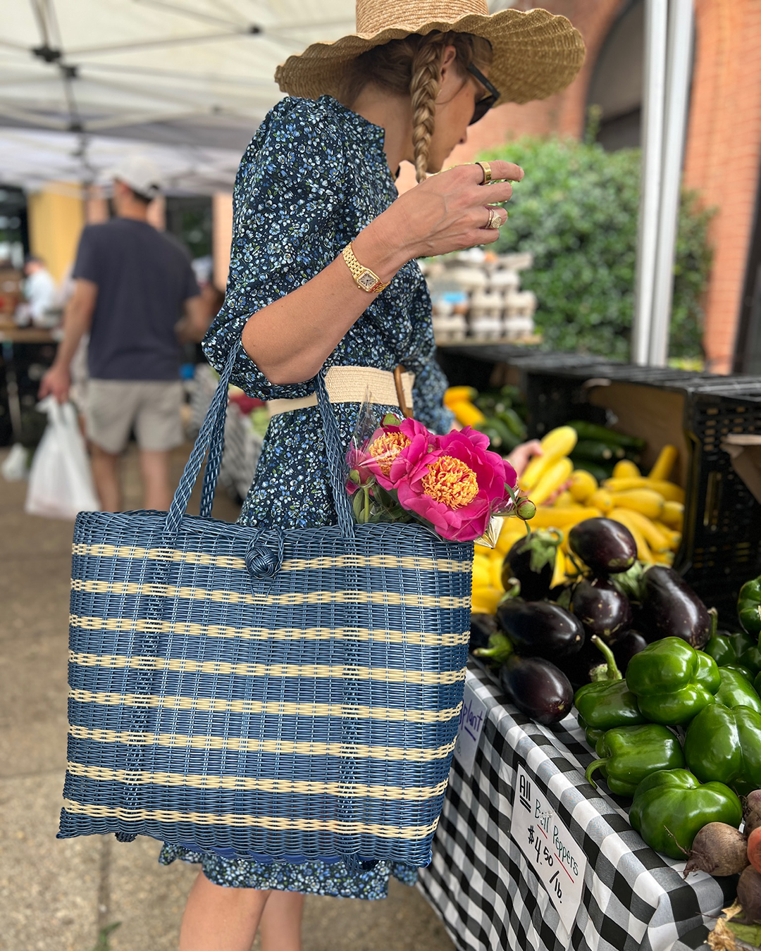 Medium, Sailor Stripe in Fog Blue Tote