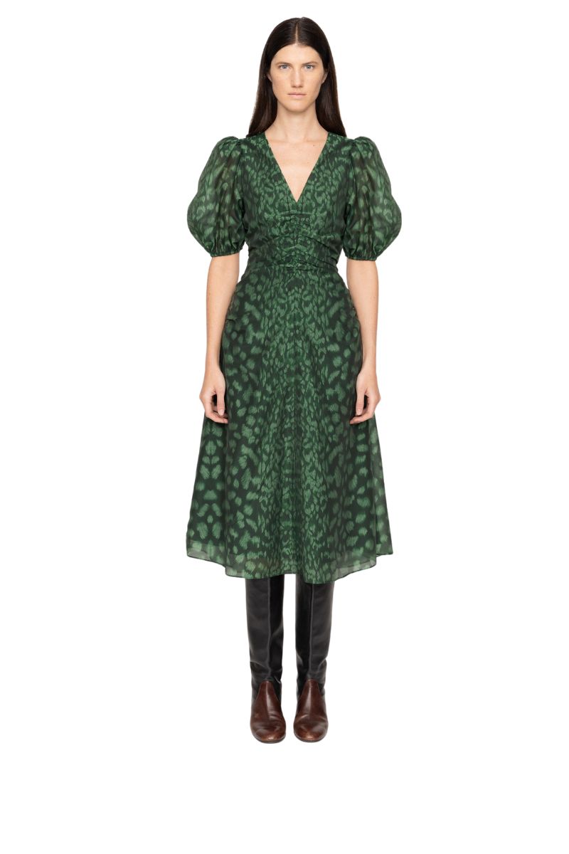 Claude Print Puff Sleeve Midi Dress