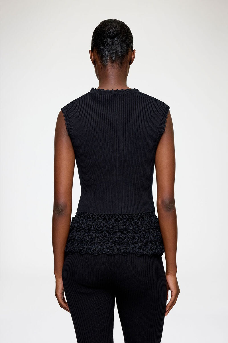 Black Vest in Cotton Crochet