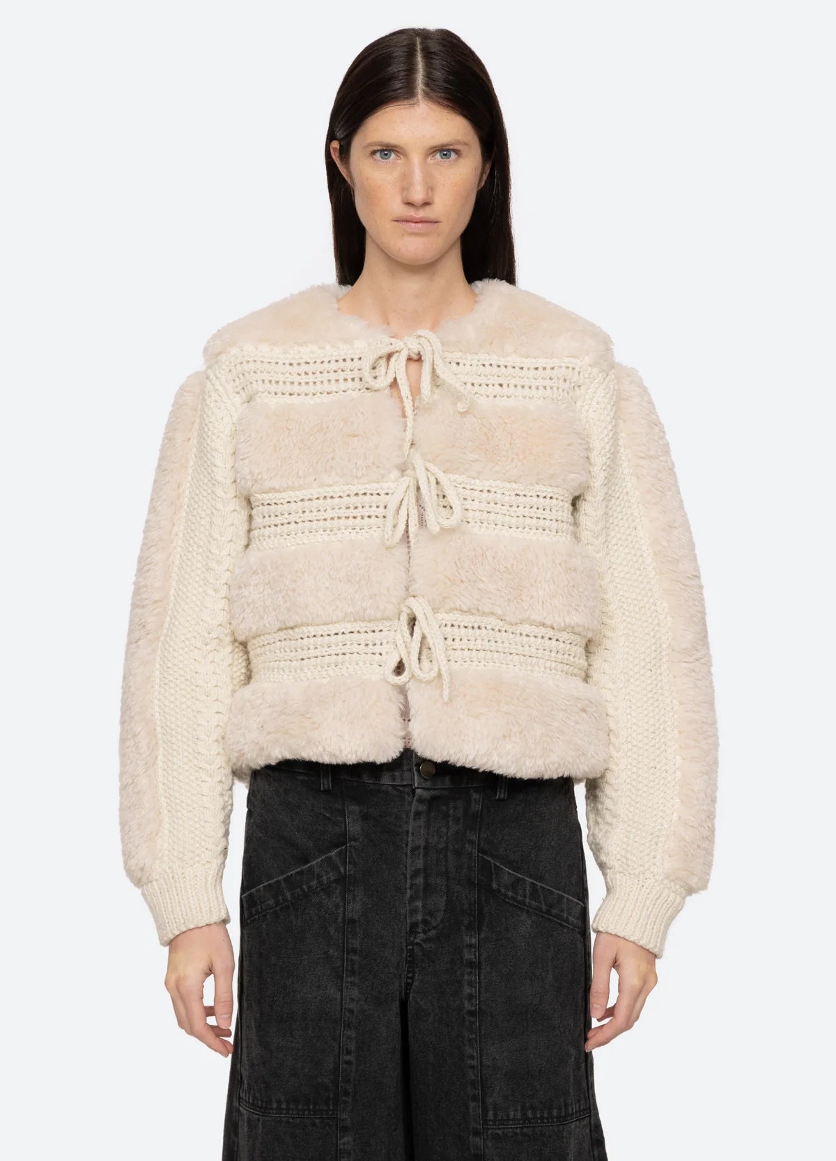 Gisele Faux Fur Applique Long Sleeve Jacket