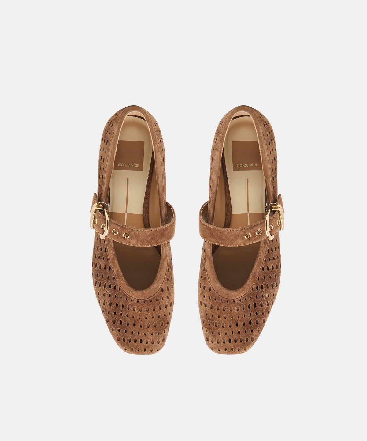 Mikela Ballet Flats in Light Brown Perforated Suede