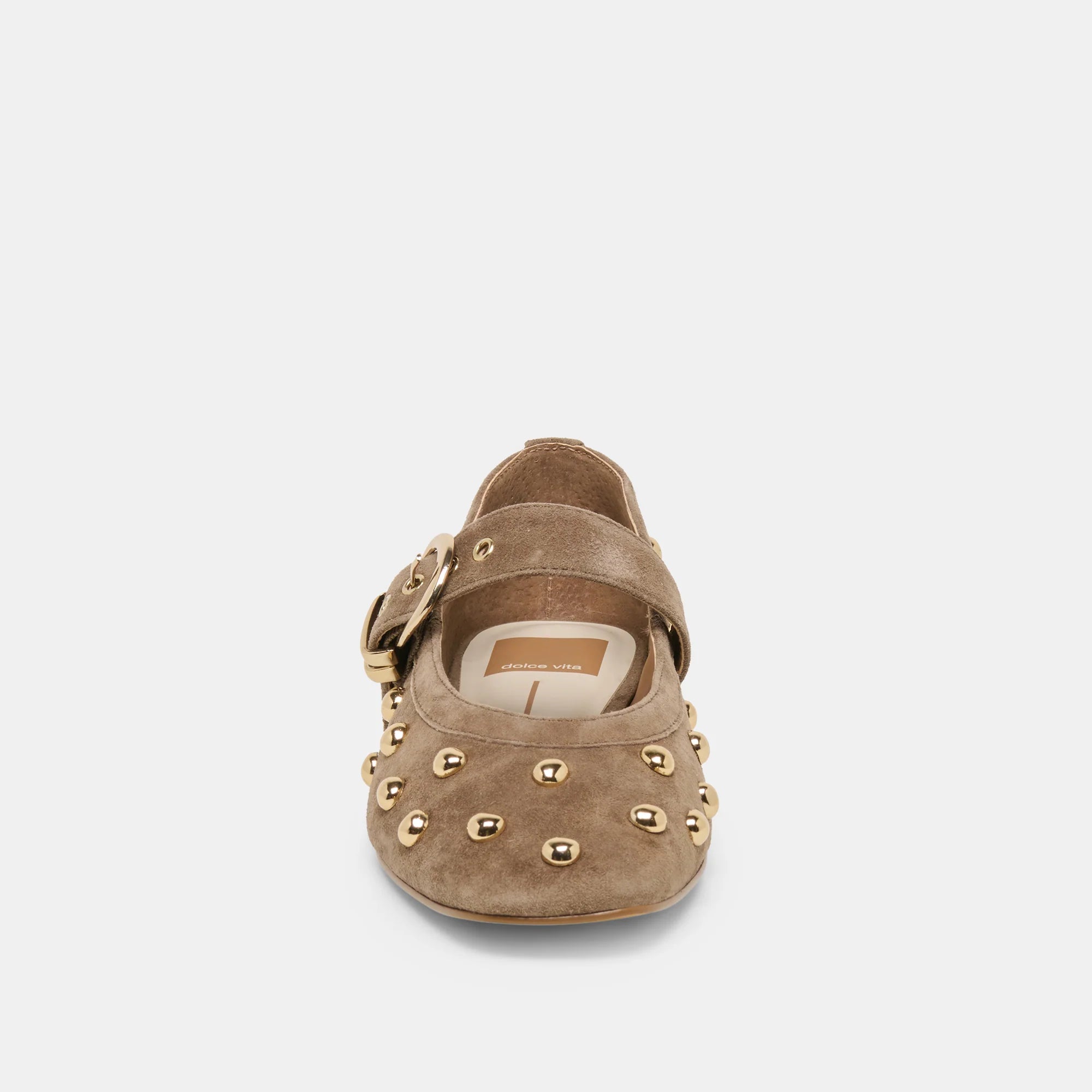 Mikel Stud Ballet Flats in Olive Suede