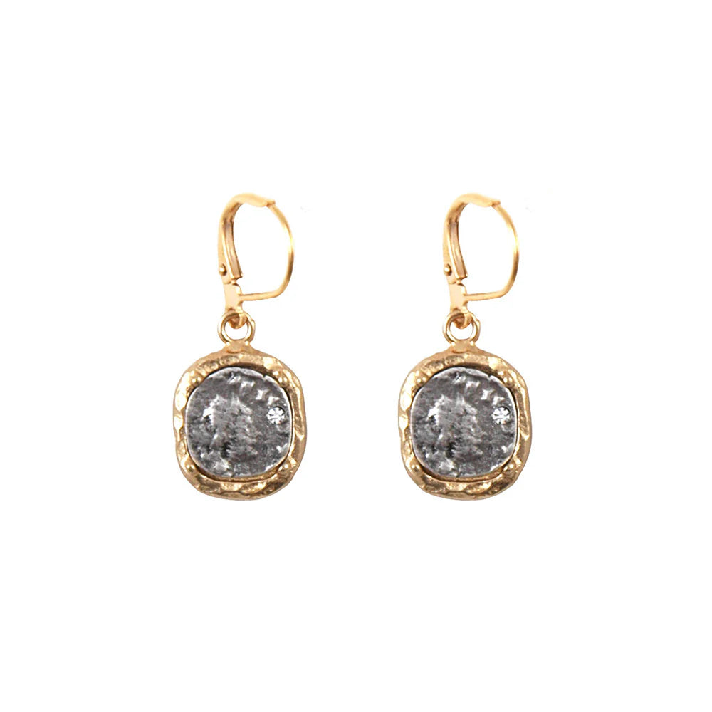 Dangling Coin Earrings W/Clear Crystals