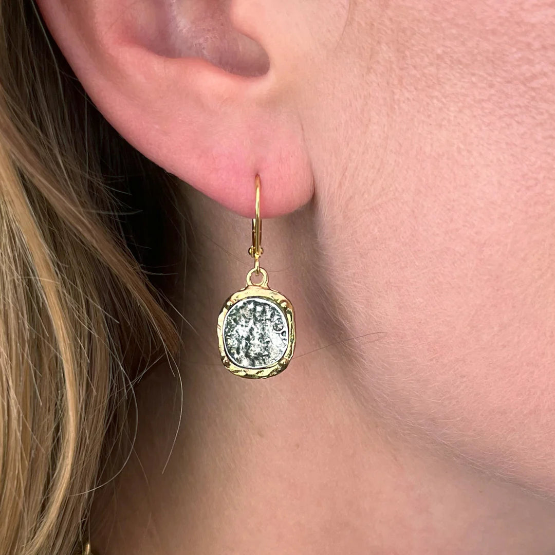 Dangling Coin Earrings W/Clear Crystals