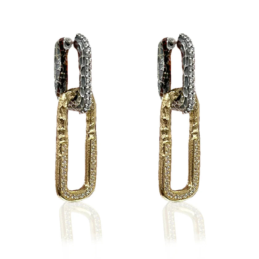 Vintage Silver Two Tone Paper Clip Drop Earrings