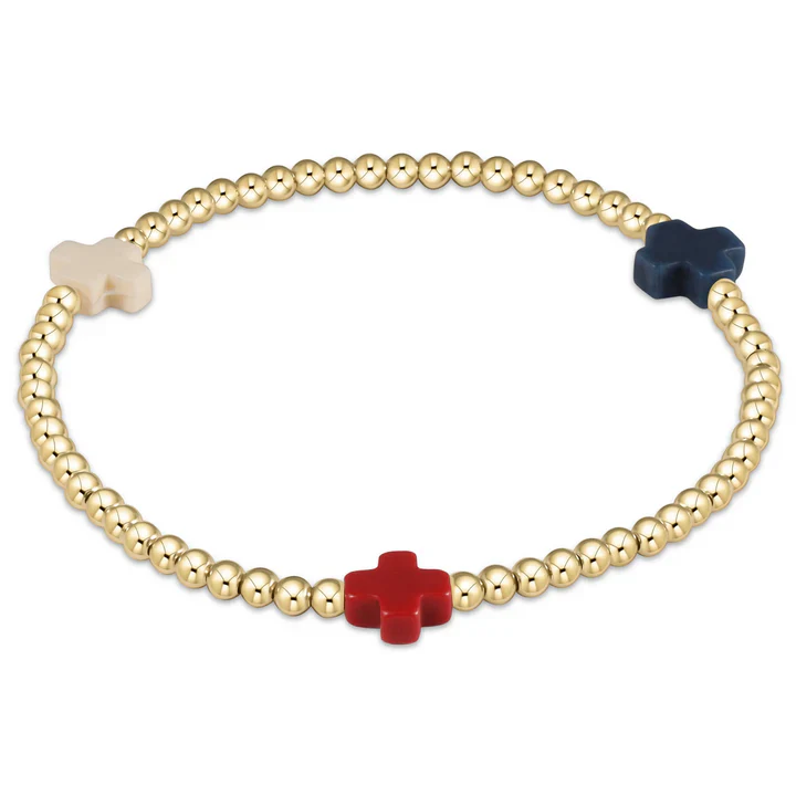 Signature Cross Gold Patten 3mm Bead Bracelet Firecracker