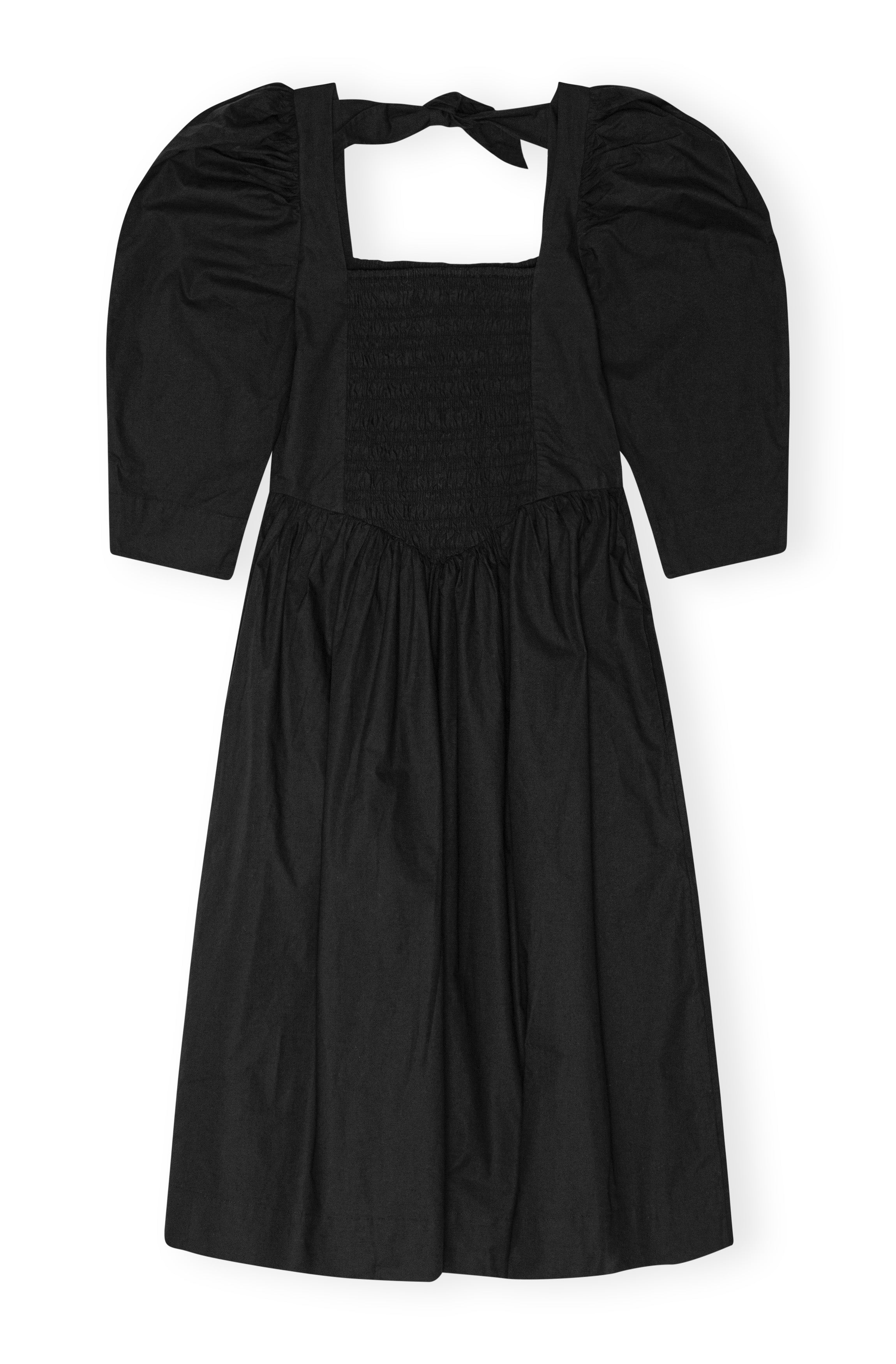 Cotton Poplin Open Neck Smock Dress