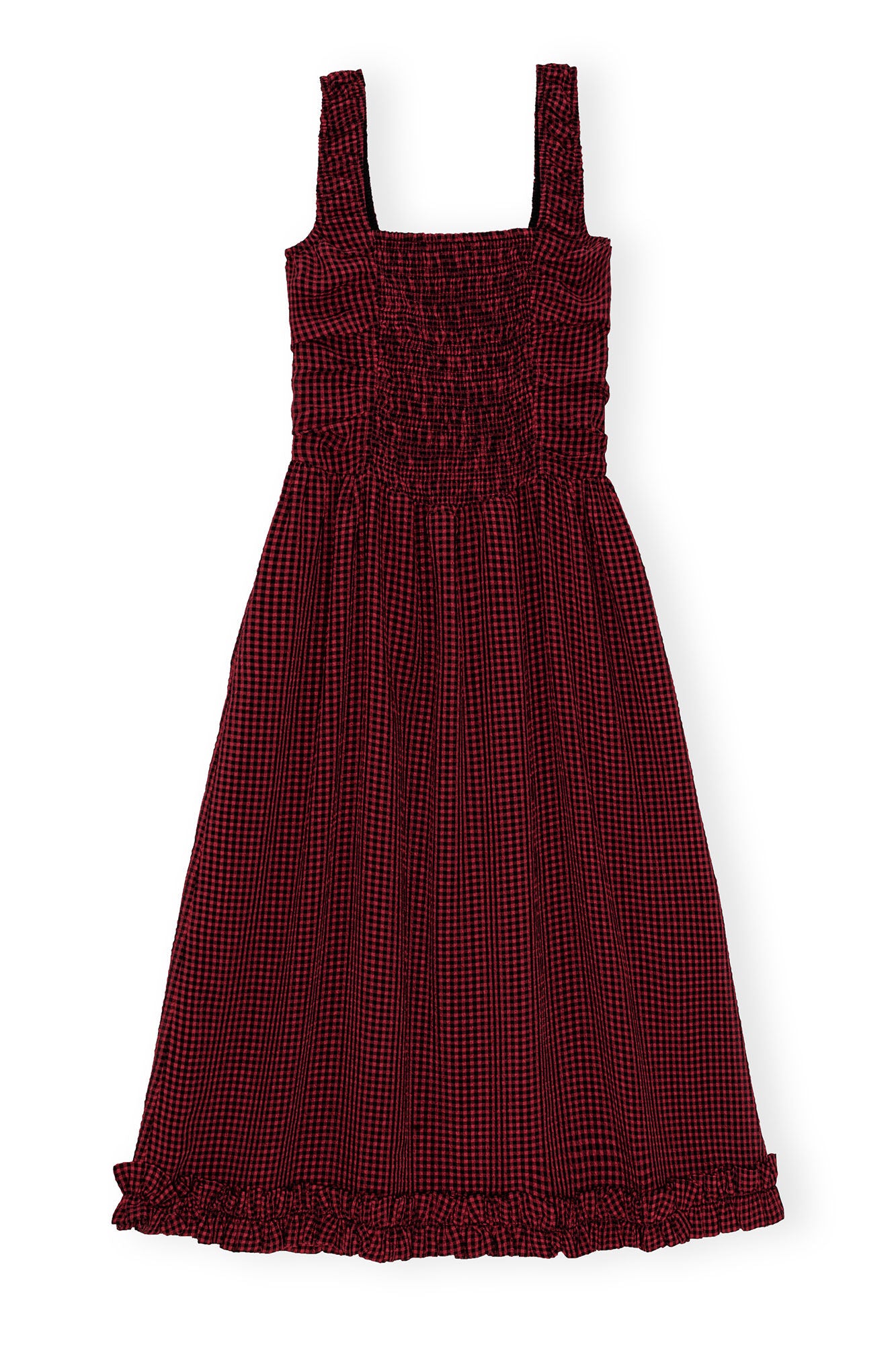 Sheer Fluid Check Midi Strap Smock Dress