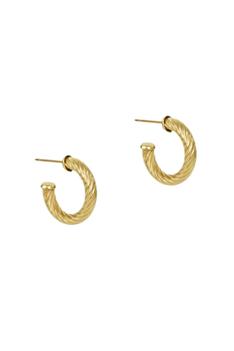 Round Gold 0.5" Post Hoop - 4mm - Textured Twist