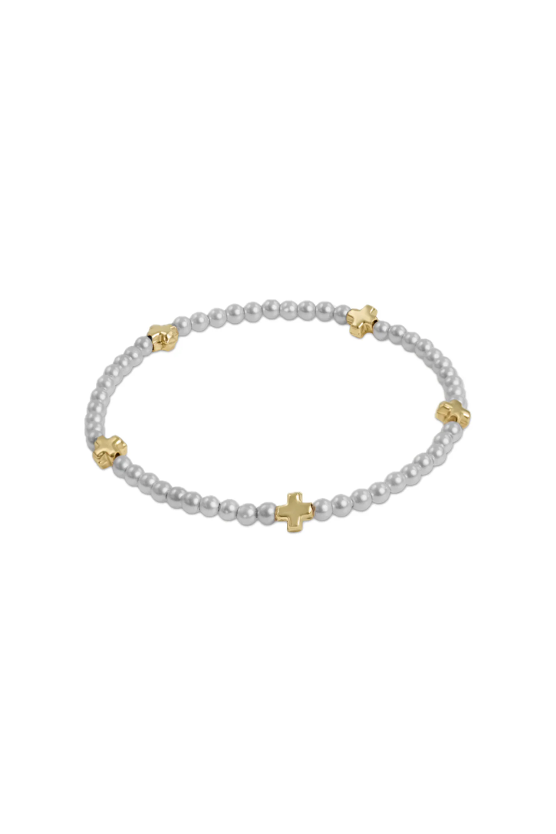 Signature Cross Small Pearl Pattern 3mm Bead Bracelet - Gold