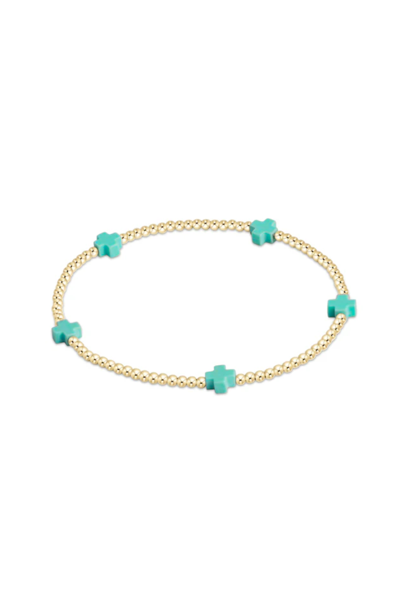 egirl Signature Cross Small Gold Pattern 2mm Bead Bracelet - Mint