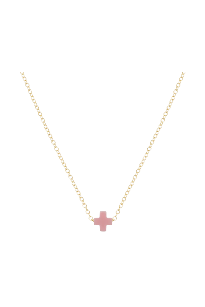 egirl 14" Necklace Gold - Signature Cross Small Pink