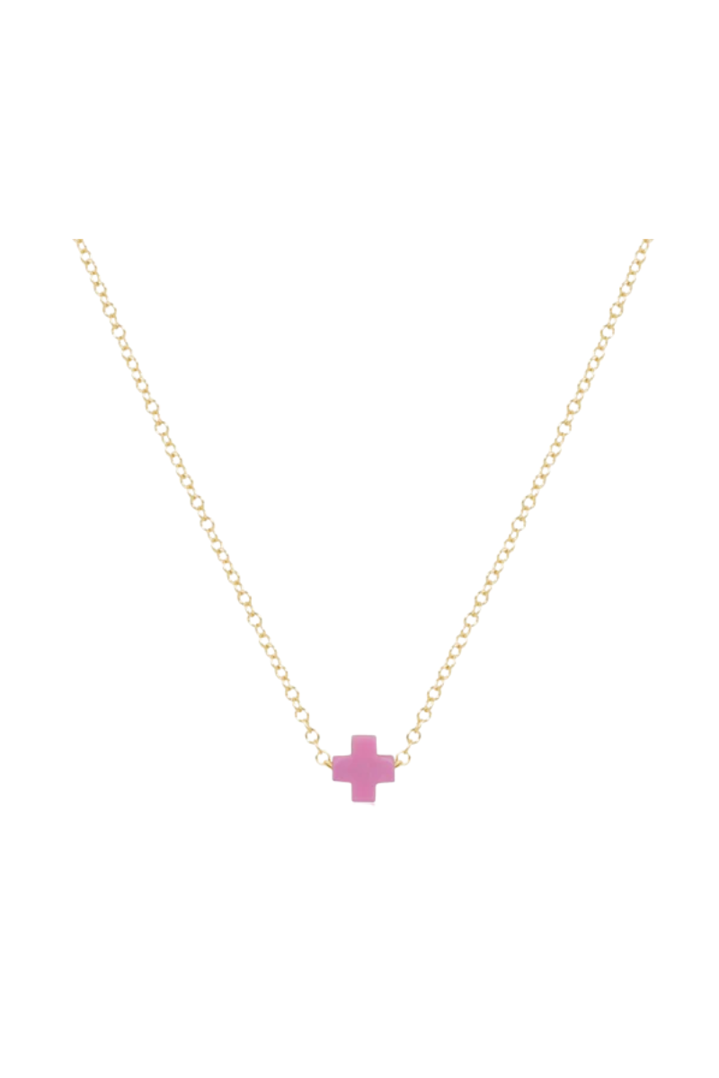 egirl 14" Necklace Gold - Signature Cross Small Bright Pink