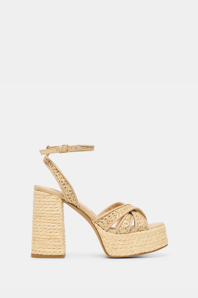 Danila Heels Light Natural Cross Hatch Raffia