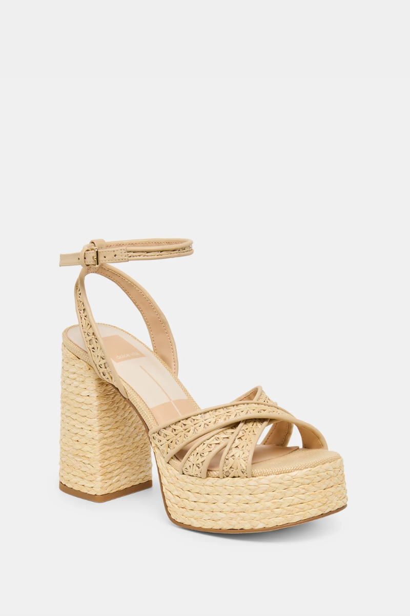 Danila Heels Light Natural Cross Hatch Raffia