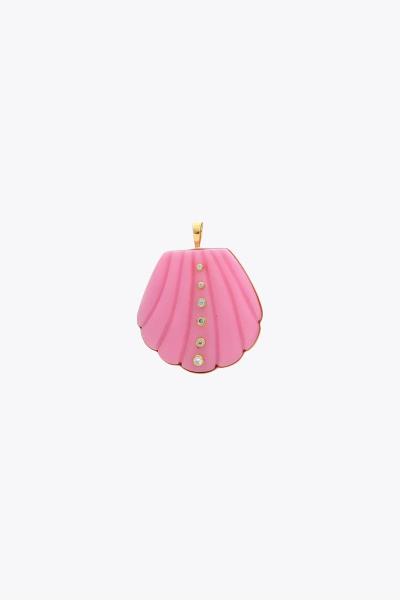 Pink Opal Carved Shell Pendant