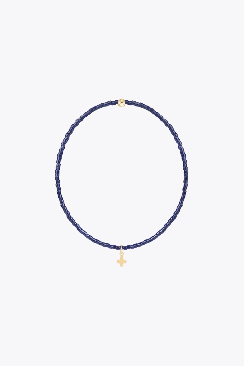 Hope Classic Navy Bracelet - Signature Cross Small Gold Charm