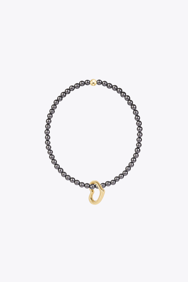 Classic Pearl Dark Grey 3mm Bracelet Love Gold Charm