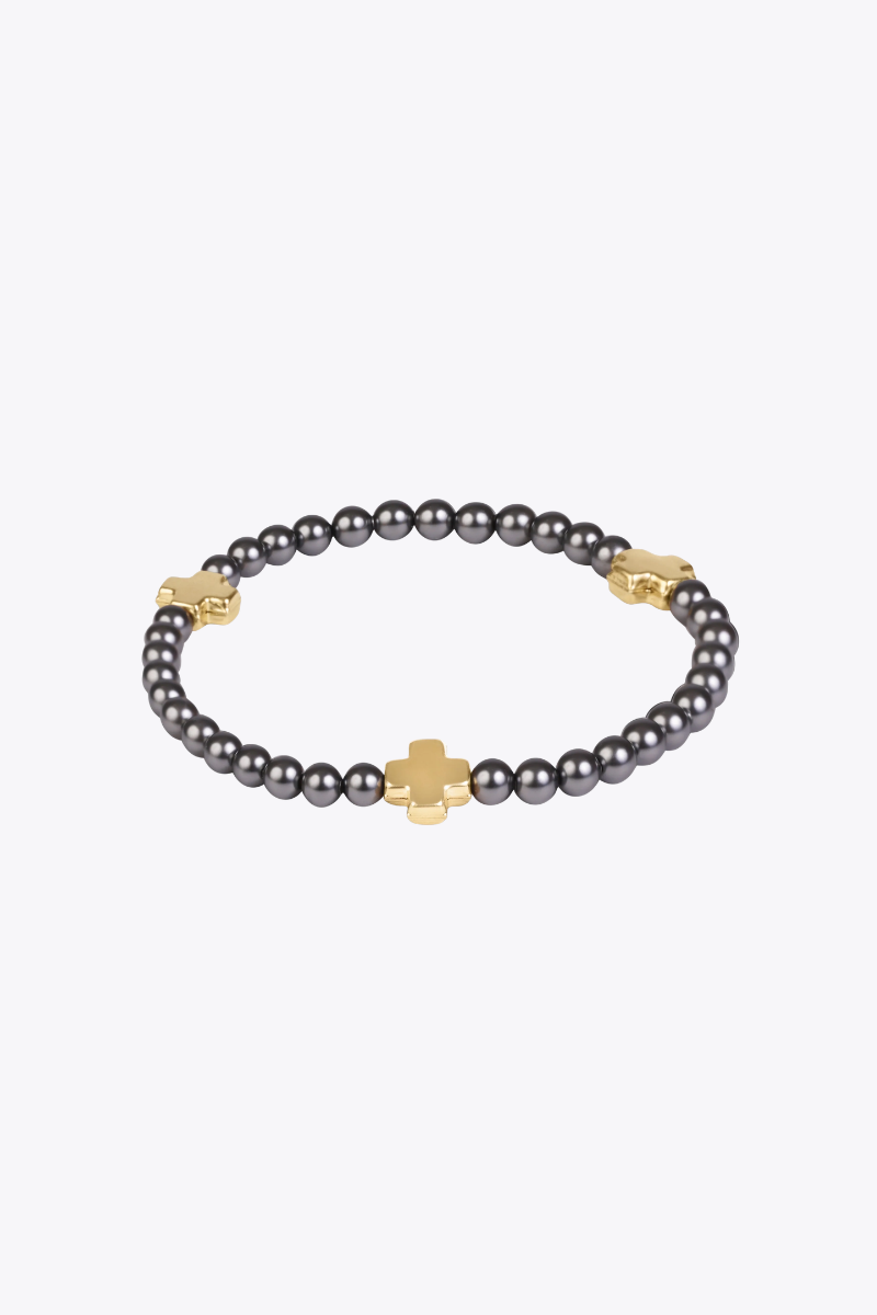 Signature Cross 4mm Pearl Dark Grey Bracelet Gold