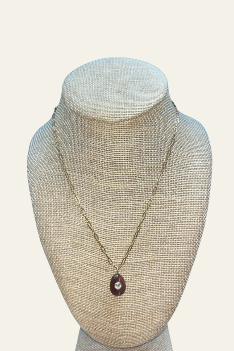 Brown Tigers Eye Gold Necklace on Gold Chain