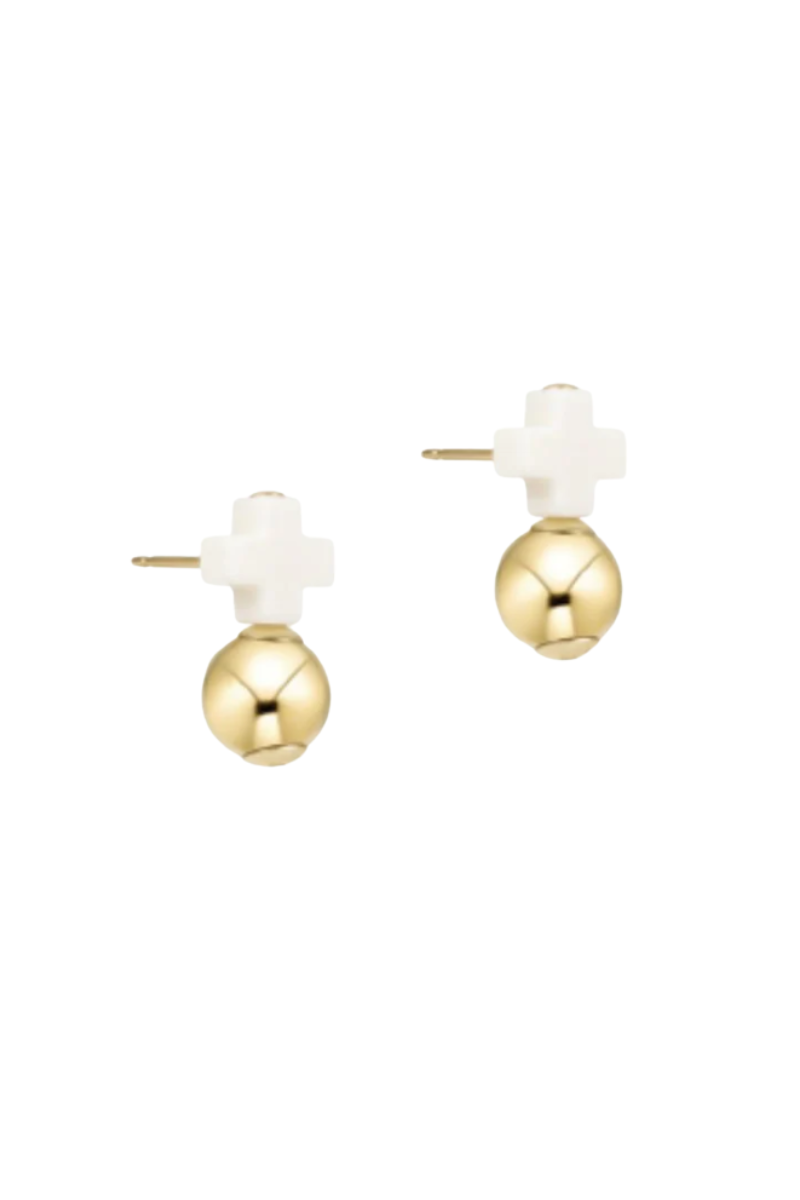 Signature Cross Off-White Stud - Gold