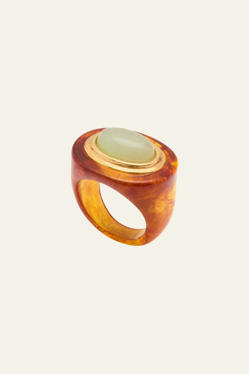 Aquamarine Quartz Tortoise Shell Resin Ring