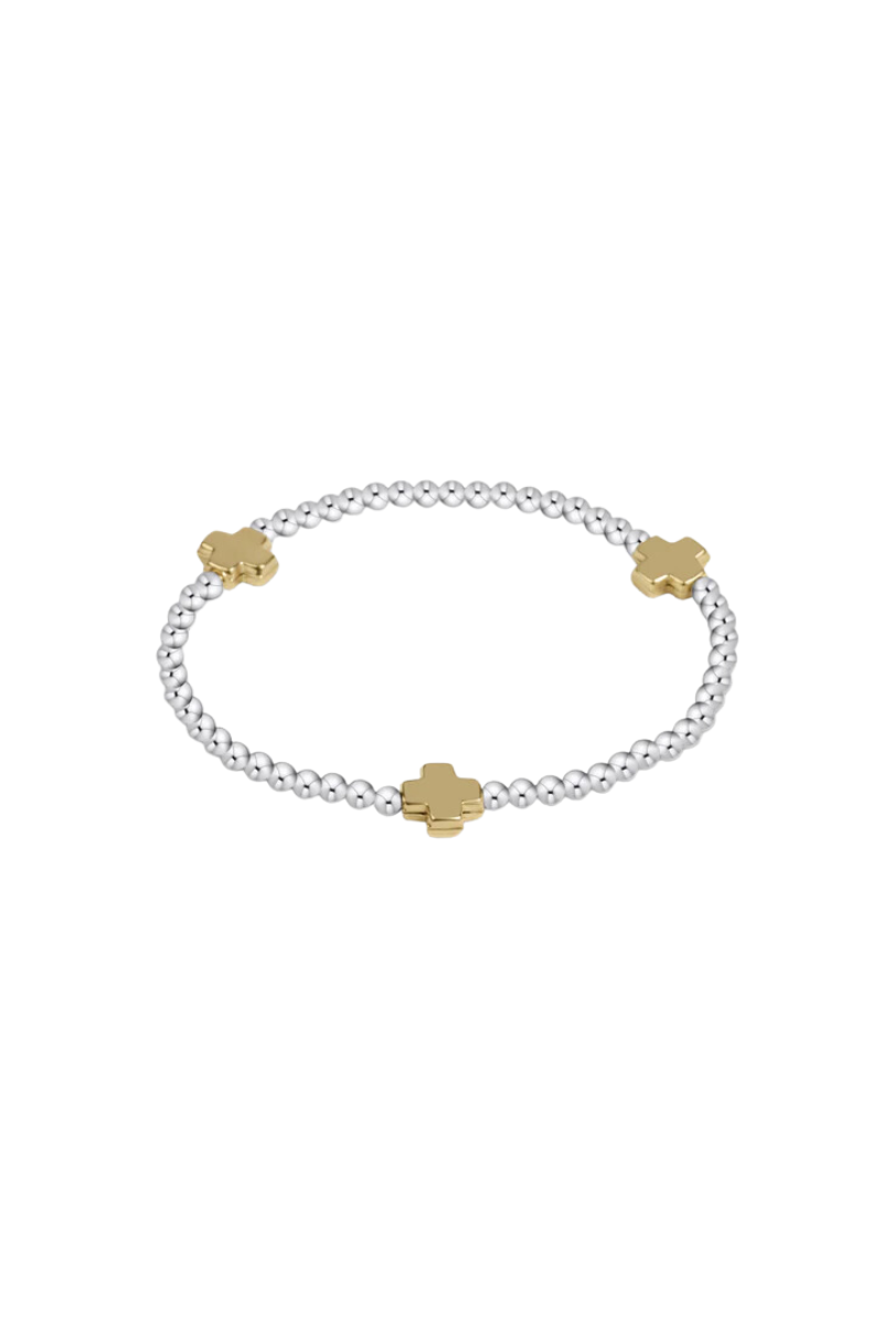 EXTENDS Signature Cross Sterling Mixed Metal Pattern 3mm Bead Bracelet - Gold